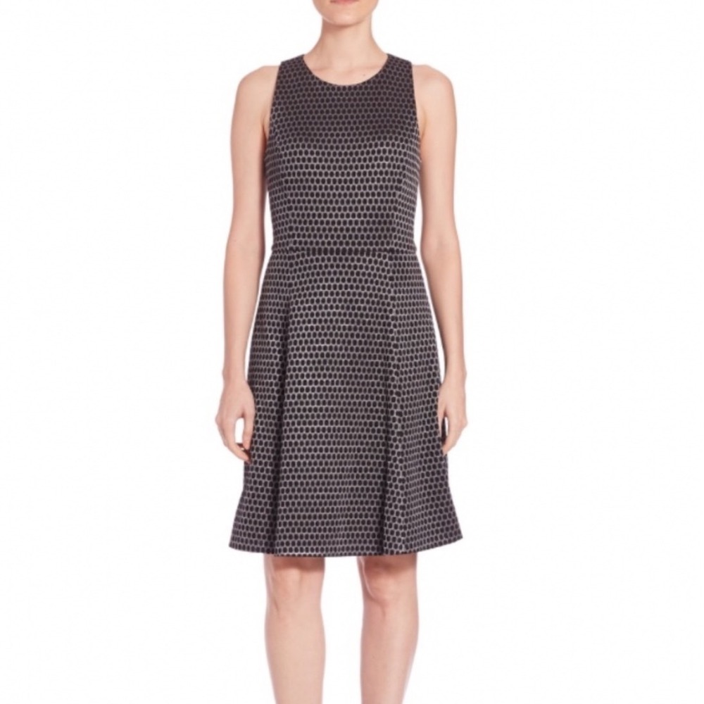 Theory Trekana Compass Knit Jacquard Dress Fit Flare Polka Dot Size 8 Workwear